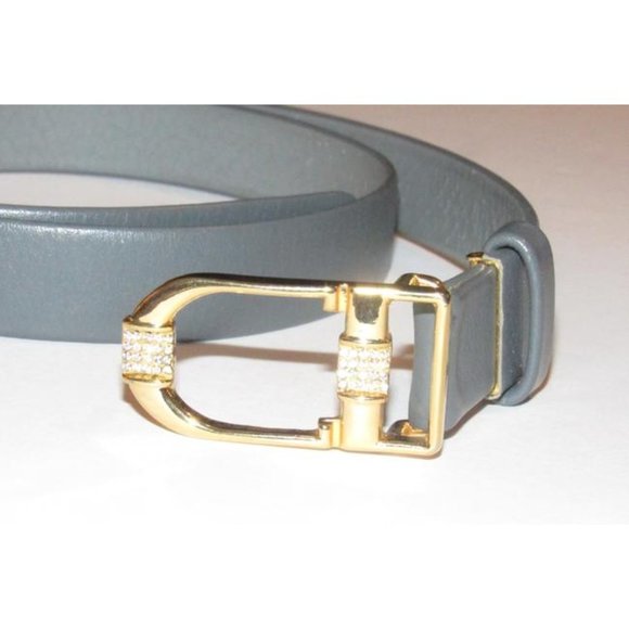 Dior Grey Leather w Gold & Crystal CD Logo - Picture 6 of 12